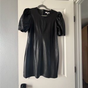 BB Dakota Black Faux Leather Puff Sleeve Mini Dress